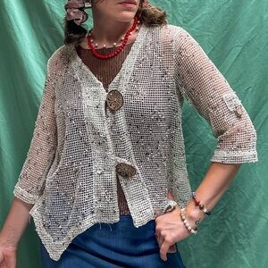 Nina Leonard Handmade crochet net cardigan/ Shaw/ size medium